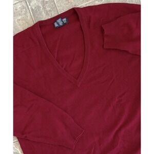 Lands End Sweater Mens Large 42-44 Dark Red 100% Cashmere V-neck